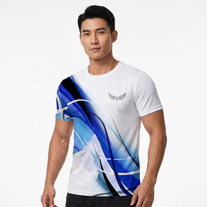 T-shirt à manches courtes pour homme, blanc et bleu uni, col rond, séchage rapide, coupe décontractée, polyester tricoté, ROLEIN, écologique, respirant - Product Image 5