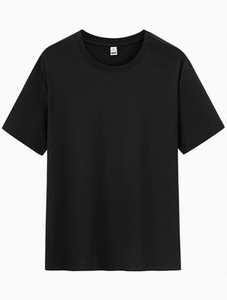 T-shirt à manches courtes en coton noir pour homme, col rond, coupe classique, couleur unie, jersey tricoté, col rond - Product Image 1