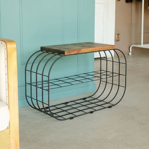 Rustic <b>Shoe</b> <b>Rack</b> With Storage Grid Shelf Space Saving Organizer Strong Curved Frame Stylish <b>Seating</b> Entryway Storage Solution - Product Image 1