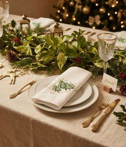 Serviette en tissu personnalisée brodée arbres de Noël serviette de table en coton ourlet serviettes de table maison hôtel vacances mariage - Product Image 1