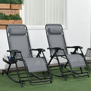 Set di 2 Poltrone Reclinabili Grigie a Gravità Zero con Portabicchieri e Supporti per Telefono, Set di Sedie per il Massimo Relax con Cuscini Inclusi - Product Image 2