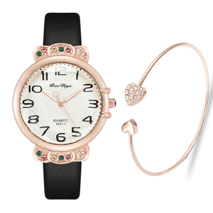 9797 New Product 2pcs Set Simple Women Watches With Bracelet Ladies Leather Wrist Watch <b>Clock</b> Montre Pour Femme - Product Image 6