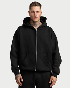 Custom Men's <b>Black</b> Oversized <b>Zip</b> Up <b>Hoodie</b> Heavyweight Cotton Fleece Hooded Sweatshirt High Quality Casual Streetwear - Product Image 3