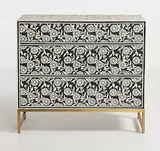 Commode à tiroirs en os incrusté, artisanale, meubles indiens traditionnels, motif géométrique noir et blanc, style antique, décoration de chambre - Product Image 6