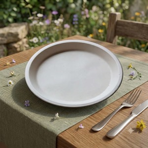 Assiette jetable ronde en bagasse blanche de 11 pouces, durable, pour buffet d'hôtel - Product Image 2