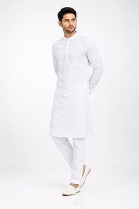 <b>Men's</b> White Kurta <b>Pajama</b> <b>Set</b>, Traditional Indian Ethnic Wear with Mandarin Collar - Product Image 2