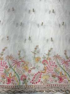 Tissu brodé perlé personnalisé, tissu à sequins, tissu dentelle, tissu organza pour kaftan, abaya, robe, textile, exportateur et acheteur en gros - Product Image 6