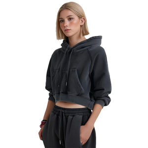 Sudadera con capucha larga y holgada para mujer, 100% algodón lavado, estilo urbano, color rosa sólido, de terciopelo, con cuello con capucha, para invierno - Product Image 3