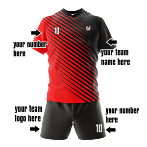 Ensemble d'uniformes de football personnalisés rouge et noir, maillot de football à manches courtes, short assorti, tenue de sport rayée, vêtements de sport pour équipe - Product Image 1