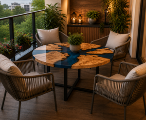 Blue <b>Epoxy</b> Resin Round <b>Coffee</b> <b>Table</b> Natural Wood River <b>Table</b> Handmade Patio Furniture Luxury Outdoor Decor - Product Image 3