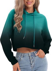 Sweat-shirt à capuche court à manches longues avec cordon de serrage et dégradé ombré pour femme - Product Image 3