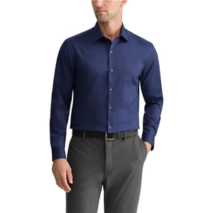 Chemise habillée pour homme, coupe classique, ultra-anti-plis, col extensible, boutonnée, unie, pour le bureau - Product Image 6