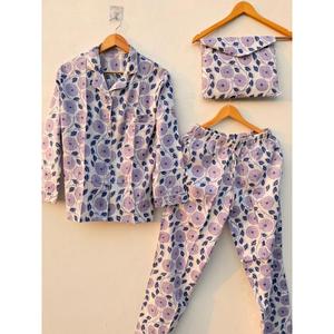Hand Block <b>Print</b> Cotton Pajama <b>Set</b>: Indian Floral Nightwear - Product Image 1