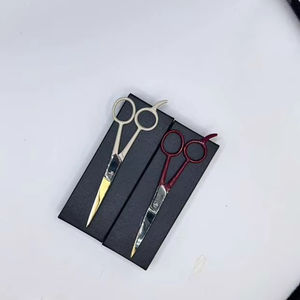 Tijeras de Peluquería Profesionales de Acero Inoxidable para Diestros, Color Rojo Oscuro y Beige, Mango Largo, Punta Redonda y Afilada, para Cortar el Cabello en Salón - Product Image 2