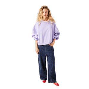 Sudadera lila personalizada para mujer, cuello redondo, manga larga, corte holgado, hombros caídos, puños y bajo acanalados, jersey liso, ropa al por mayor - Product Image 3