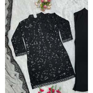 วาลัมชุด dupatta ด้านบนด้านล่างสีดำของผู้หญิงมีดีไซน์แฟชั่นพร้อมงานปักที่สง่างามไซส์ M - Product Image 4