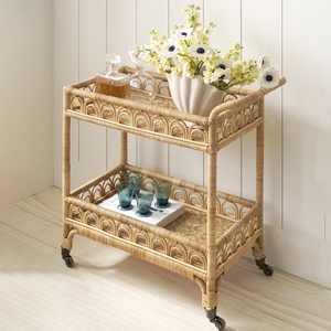 Beverage bar carts rattan mobile food cart latest design serving trolley hand-woven trolleys - Product Image 4