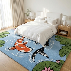 Koi Fish Area Rug Lotus Pond Floral Carp Floor <b>Mat</b> Soft Home Decor Entryway Bedroom - Product Image 6