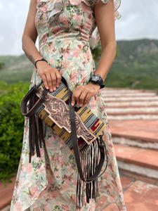 Nuova borsa a tracolla con frange multicolore in vera pelle azteca alla moda occidentale di vendita calda borsa a mano con coperta da sella lavorata a mano di nuovo arrivo - Product Image 4