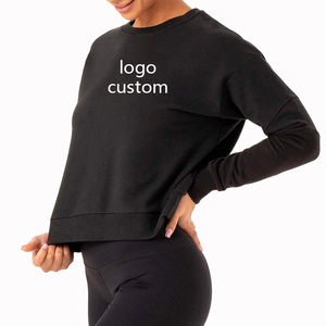 Custom Logo Women's Crew Neck Sweatshirt Drop Shoulder <b>Long</b> <b>Sleeve</b> <b>Black</b> Pullover <b>Top</b> - Product Image 1