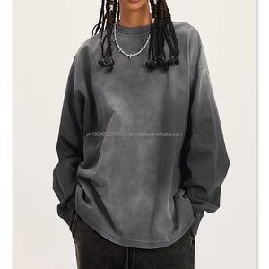 T-shirt personnalisé pour hommes de luxe vintage délavé à l'acide 100% coton de haute qualité poids lourd vierge imprimé délavé au soleil épaules tombantes longues - Product Image 4