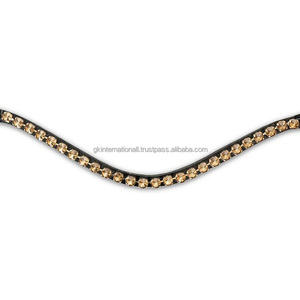 Une rangée de cristaux ronds de marque diamante forme de vague décorative en cuir anglais noir Horse brow band in full cob over size - Product Image 1