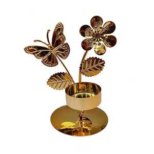 Support de bougie chauffe-plat en métal doré, motif tournesol en pleine floraison et fleur de lotus plate, pour accent de table - Product Image 3