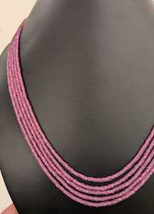 Collar de cuentas redondas de zafiro rosa de 5 capas, hecho a mano, joyería de piedras preciosas naturales, collar de zafiro de plata 925, venta al por mayor. - Product Image 2