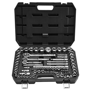 Set di chiavi a bussola da 86 pezzi con attacco da 3/8, 1/4, 1/2 pollici, metrico e SAE, kit di attrezzi industriali per meccanici con cricchetto - Product Image 6
