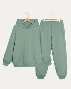 Women's Winter Loose Solid Color Hoodie Jogger Set Fleece Tracksuit Two Piece Sweatpants Outfit for Casual Wear - Product Image 1
