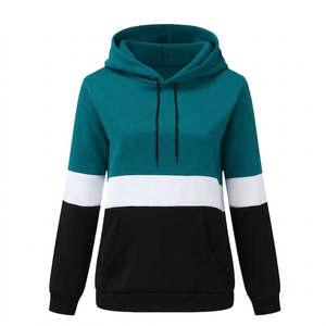 Sudadera con Capucha para Mujer, de Manga Larga, Tejida en Algodón, Informal, para Otoño, de Secado Rápido, con Bolsillos con Cordón, en Verde, Blanco y Negro - Product Image 3