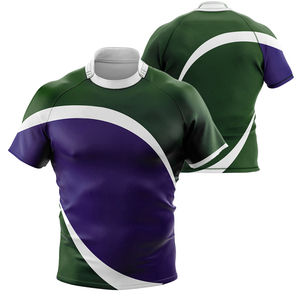 Camiseta de Rugby Sublimada Personalizada para Hombre, Color Verde, Morado y Blanco, Ropa Deportiva, Uniforme de Equipo, Camiseta Deportiva, Camiseta de Rugby - Product Image 1
