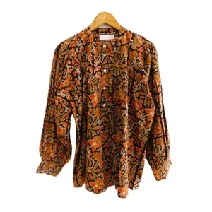 Puff sleeve women wear hand block printed top designer blouse wholesale export