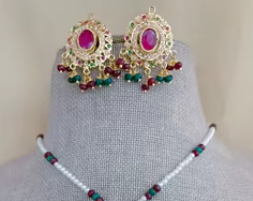 Ensemble collier et boucles d'oreilles Jadau plaqué or de qualité supérieure, style ethnique classique, pour mariage, fiançailles, fêtes et occasions festives, pour femmes - Product Image 2