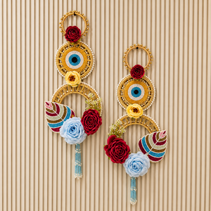 Handmade Evil Eye Floral <b>Wall</b> Hanging Decor Gold Ring Beaded Tassel Boho Door <b>Wall</b> Art for Home Festival Decor - Product Image 2