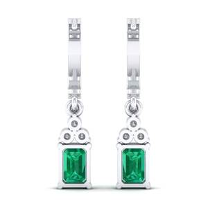 Prix de gros REYES, boucles d'oreilles pendantes en or massif 14 carats avec diamants, émeraude taille émeraude 2,62 carats, bijoux fins pour femmes - Product Image 4