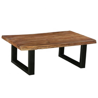 Table basse en bois massif à bord organique avec bar de style ferme moderne, hôtel, salon, bureau, maison, meubles, accents métalliques