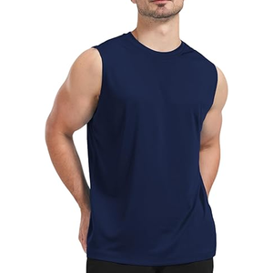 Camiseta sin Mangas para Hombre, Color Azul Claro, Cuello Redondo, Color Sólido, Secado Rápido, Tejido de Punto, Ropa Casual - Product Image 2