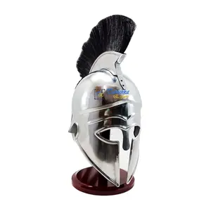 Wholesale Greek Corinthian Helmet Knight Soldier Costume Role-Play Medieval Greek Helmet With Wooden Stand Cosplay Helmet Plume