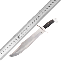 Outdoor Bowie-mes van superieure kwaliteit, handgesmeed Damascus staal, Rambo Bowie-mes, messing beschermkap, houten & hoornen handvat, leren schede