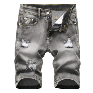 Pantalones Cortos de Mezclilla para Hombre, Estilo Urbano, Cargo, Elásticos, Desgastados, Vintage, Hasta la Rodilla, para Verano - Product Image 4