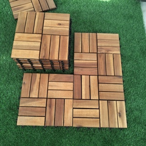 Dalles de terrasse emboîtables en composite bois-plastique, imperméables, brossées, pour patio extérieur, couleur teck brun, 300 x 300 mm - Product Image 2