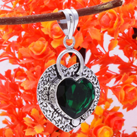 Pendentif vintage en forme de cœur en diopside chromé, bijoux en argent sterling 925, cadeau d'anniversaire pour femme