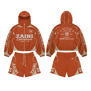 Conjunto de Chaqueta Cortavientos Casual para Hombre y Pantalones Cortos, Poliéster/Nailon 300g, Ligero, Paneles en Contraste, Impresión Personalizada en Serigrafía - Product Image 1