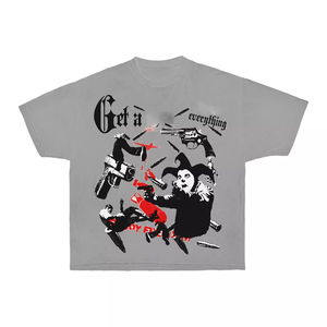 Camiseta 100% algodón para hombre, corte holgado, estampada, 240 GSM, oversize, color gris, con estampado gráfico personalizado, estilo streetwear. - Product Image 1