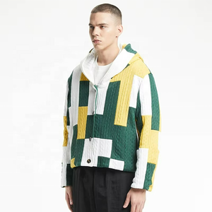 Knitted Velour Waterproof Sweater Hoodie <b>Jacket</b> for <b>Men</b> Yellow and Green Sport Casual Coat Customizable - Product Image 3