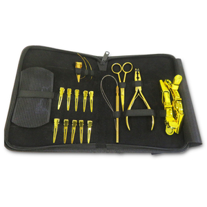 Kit professionnel d'outils de pose de micro-anneaux pour extensions capillaires en acier inoxydable, comprenant des pinces de pose et de retrait de micro-anneaux, et des ciseaux de coupe. - Product Image 1