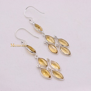 Wholesale 925 Solid Sterling Silver Natural Marquise Citrine Cluster Dangle Earrings Fine Jewelry Memoria Jewels - Product Image 2