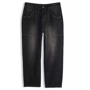 Jean en denim noir délavé pour homme, coupe large – Pantalon décontracté streetwear avec poches utilitaires, vente en gros personnalisée - Product Image 1