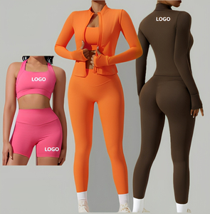 Pink Plus Size 2 Piece Yoga Set High Waist Full Length Leggings Long Sleeve Zipper Crop <b>Top</b> Seamless Sportswear - Product Image 6